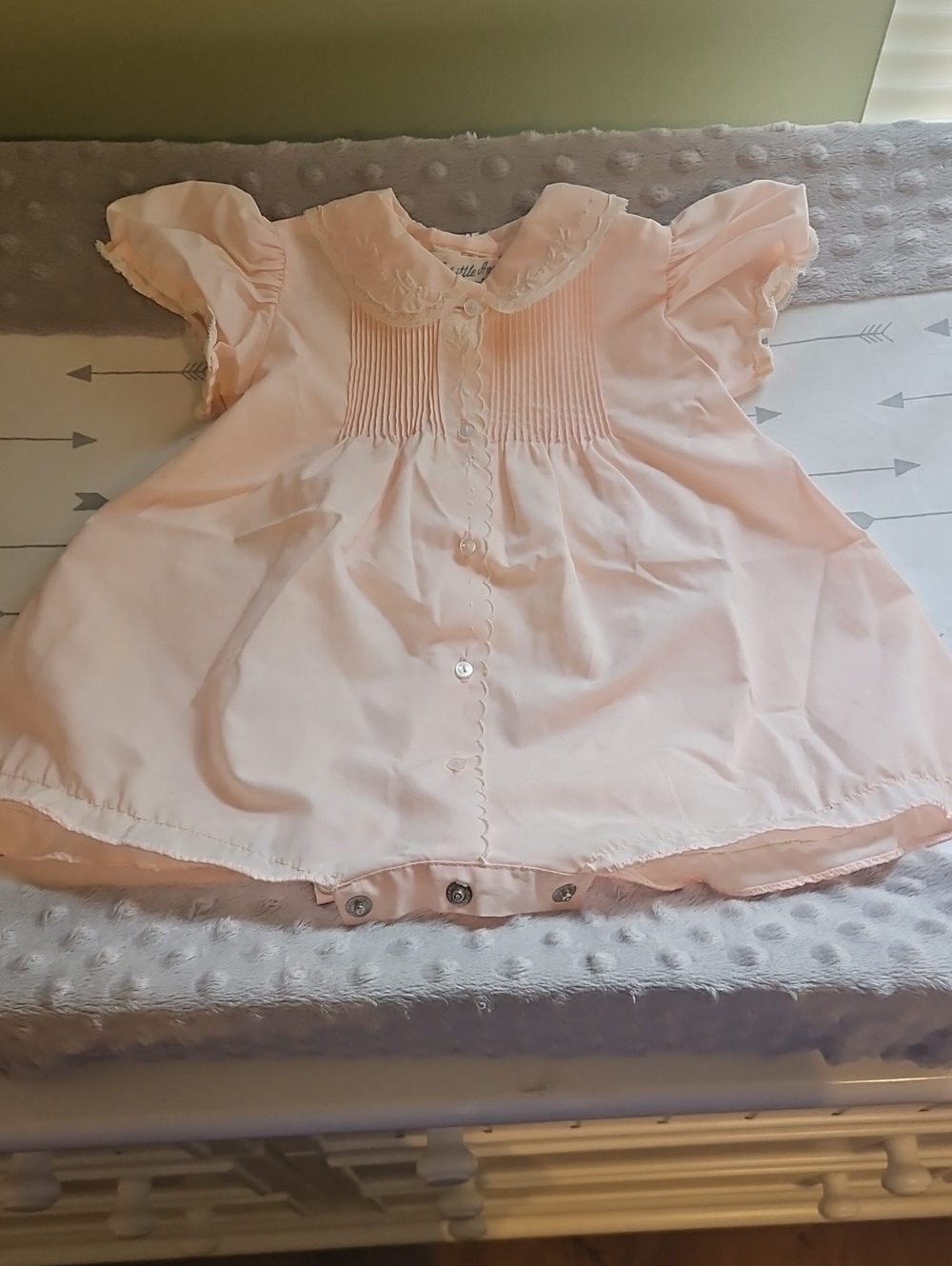 Baby Girls Pink Embroidered Peter Pan Collar Dress Vintage 1980s 0-3 Months